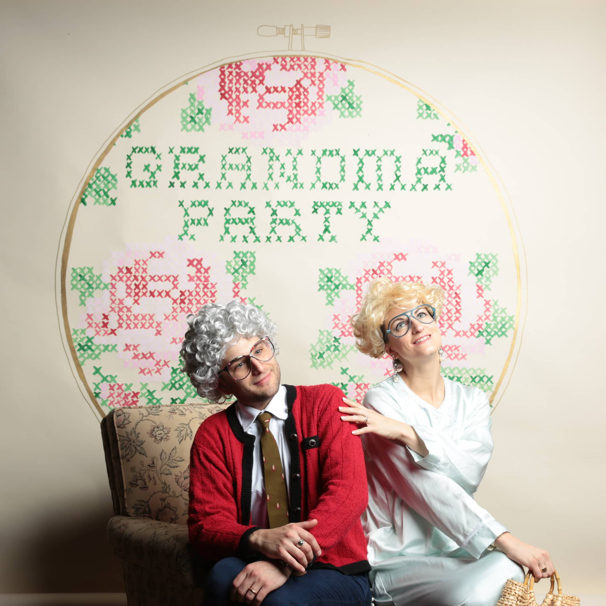 Grandma Party indie holiday market hand painted backdrop for Stardust Orlando