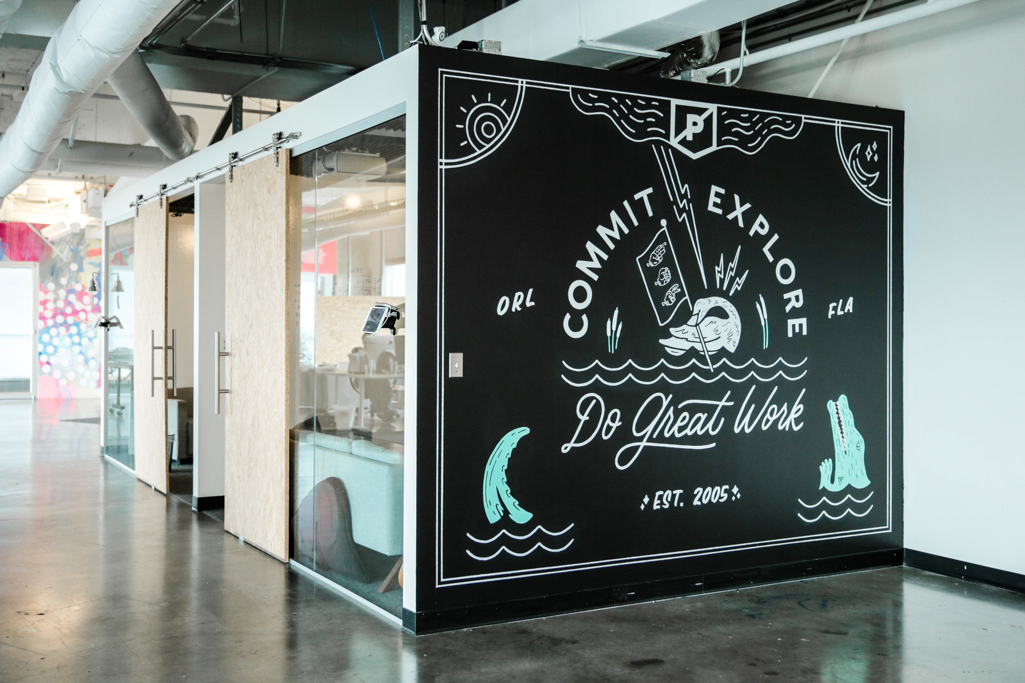 Hand lettered mural for PRPL by Hillery Powers and Secret Society Goods