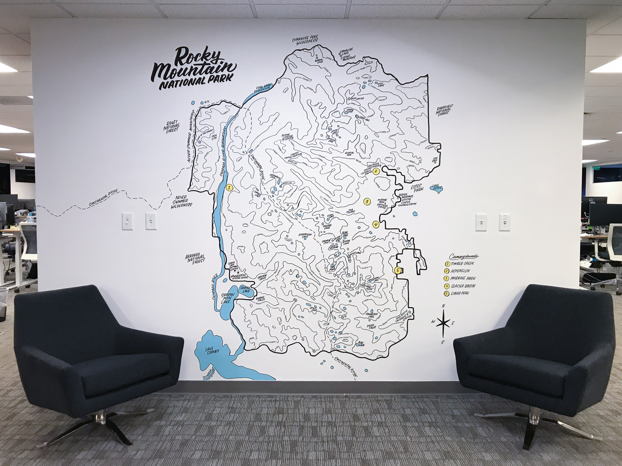 Gusto Denver Colorado Rocky Mountain National Park topographic map map mural by Hillery Powers