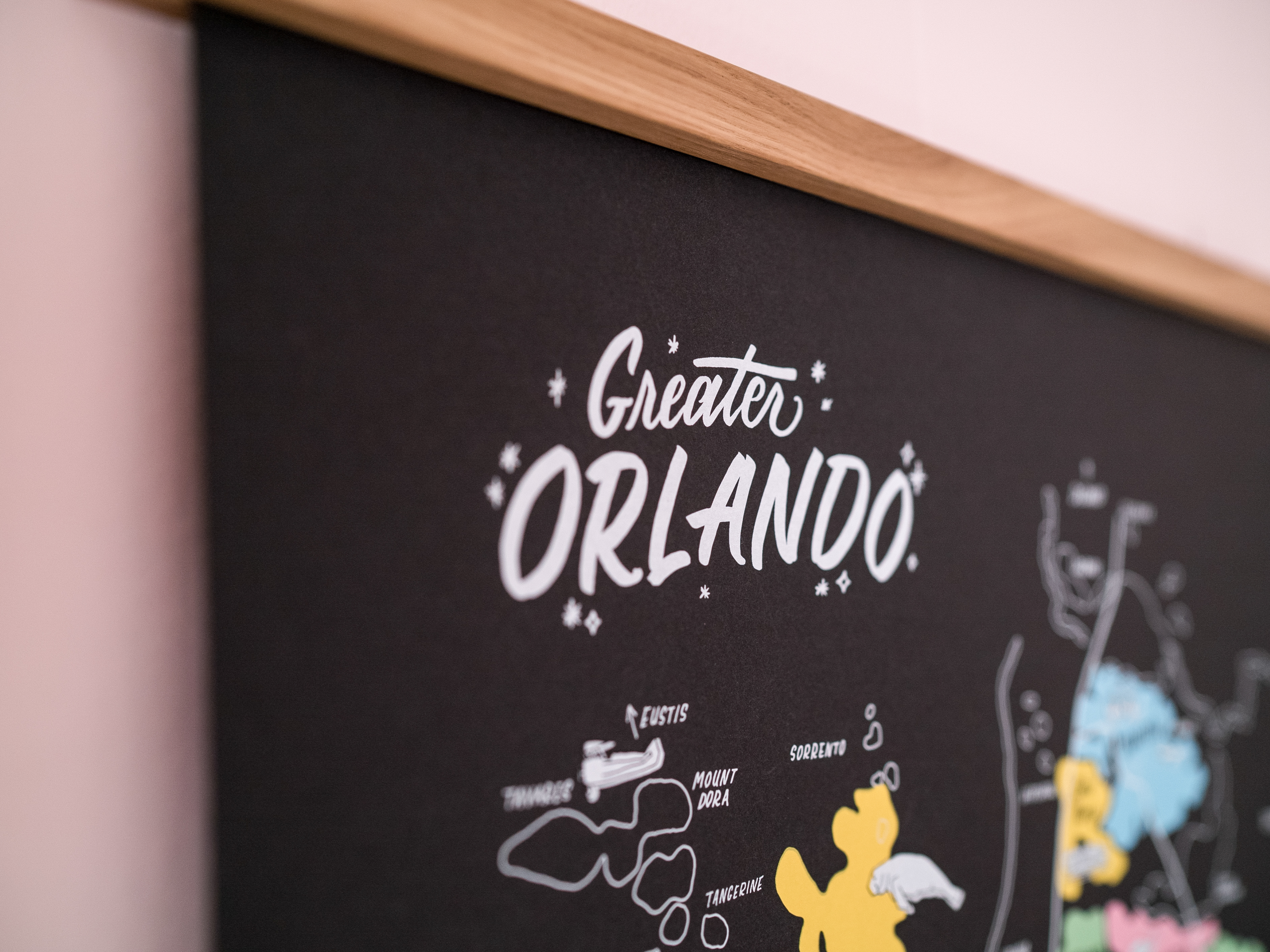 Greater Orlando hand lettering map poster by Hillery Powers (Disney, Winter Park, UCF, Lake Nona, Altamonte Springs)
