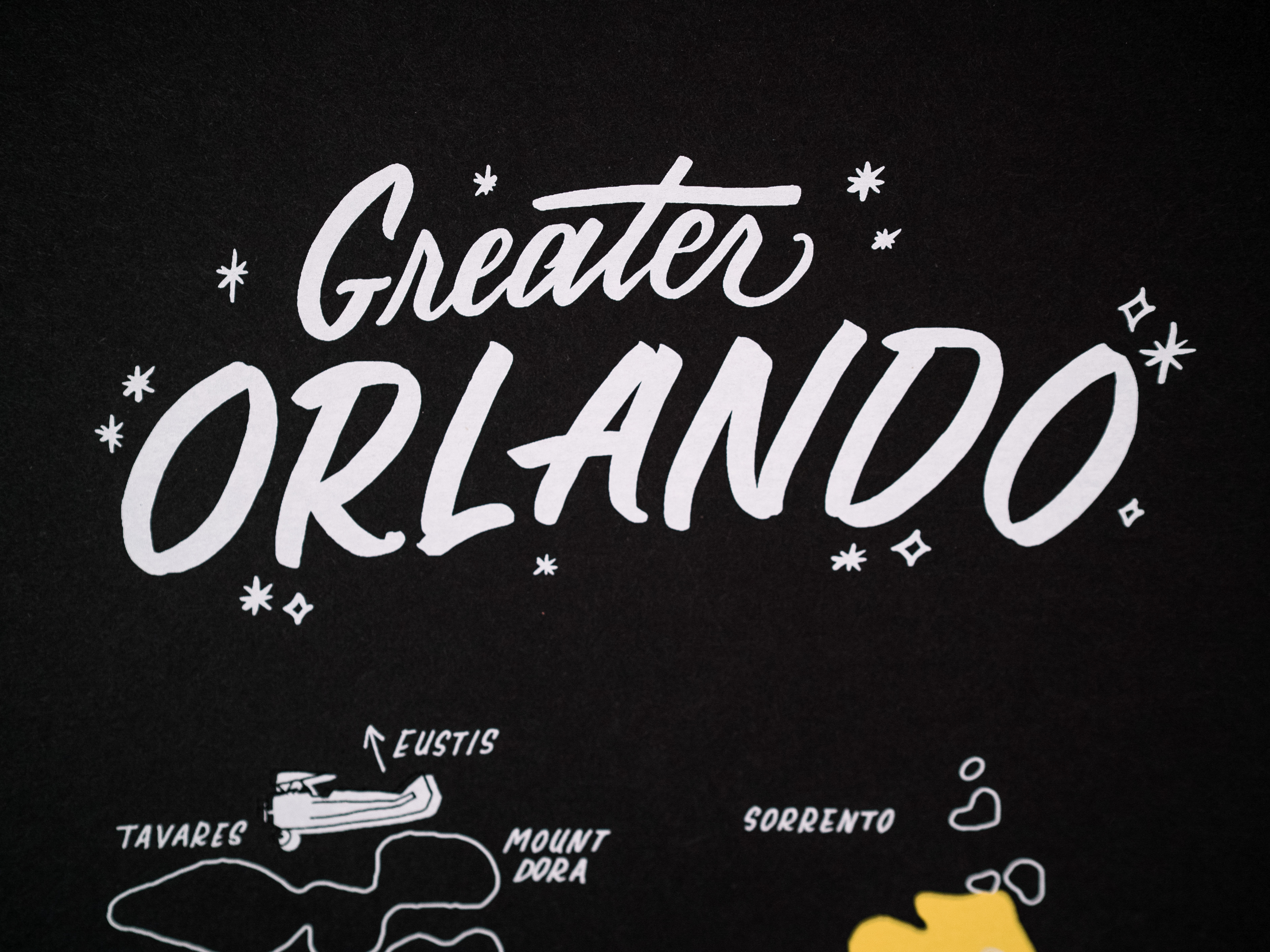 Greater Orlando hand lettering map poster by Hillery Powers (Disney, Winter Park, UCF, Lake Nona, Altamonte Springs)