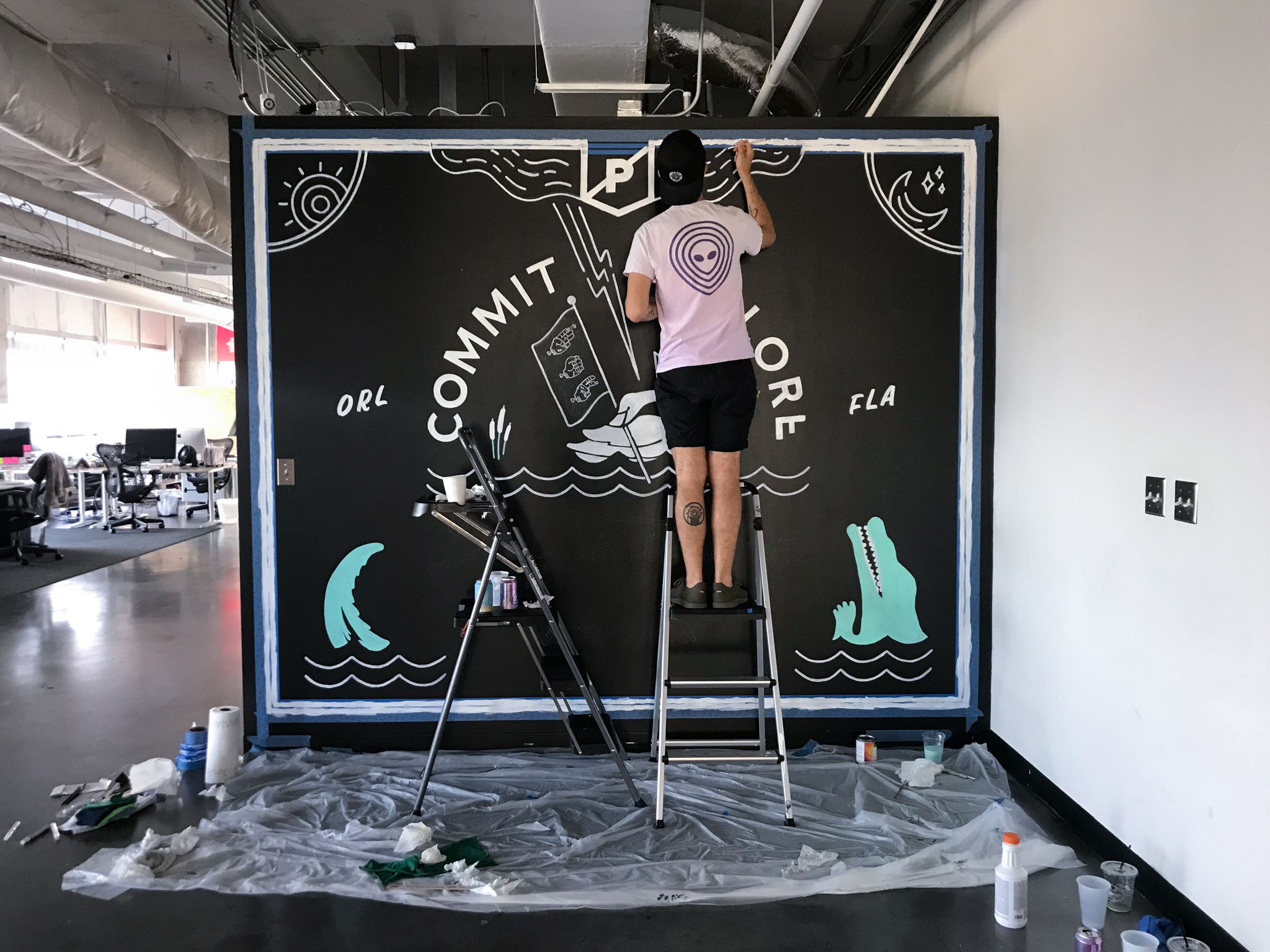 Hand lettered mural for PRPL by Hillery Powers and Secret Society Goods