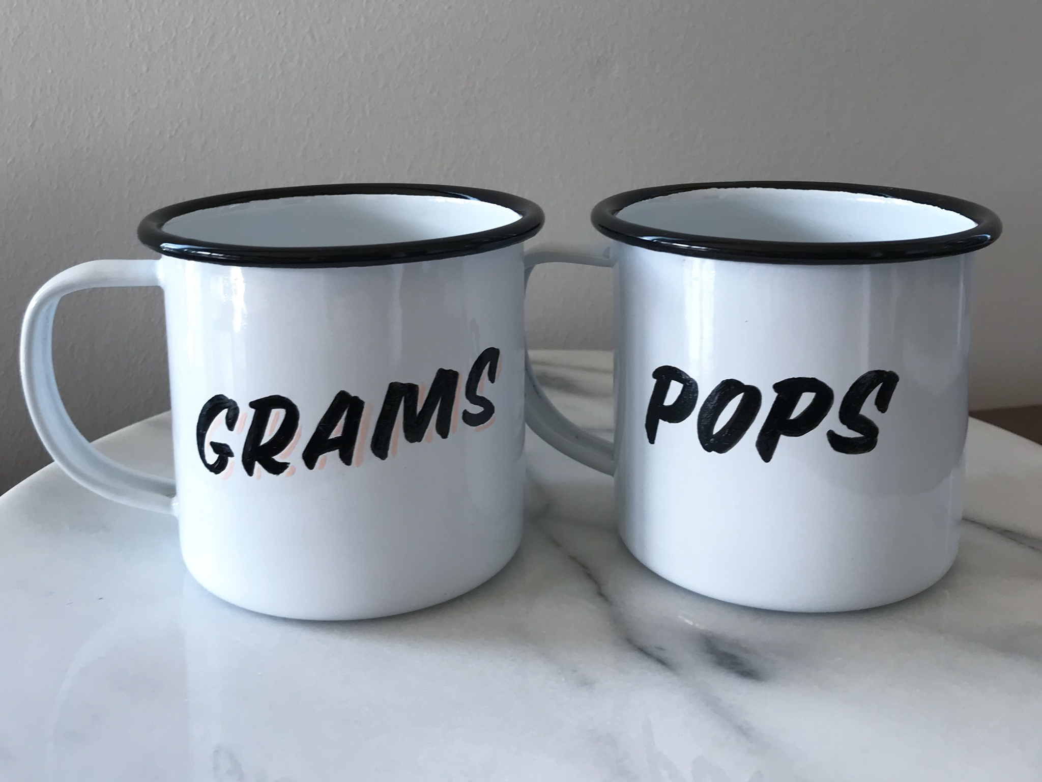 Hand painted custom Grams and Pops camping mugs painted by Hillery Powers